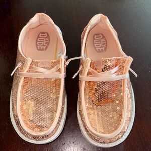 HEY DUDE Youth Girl Wendy Disco Sequin Blush Slip On Shoes Size J 1